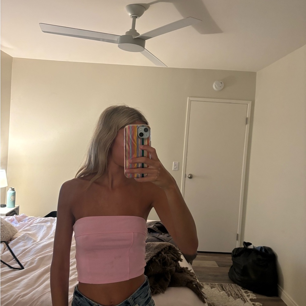 Urban Outfitters Light Pink Strapless Ribbed Tube Top
